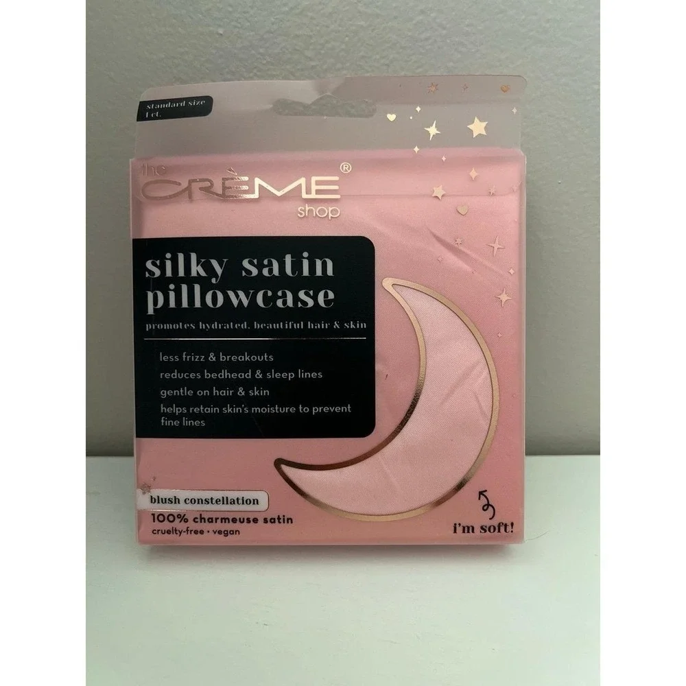 The Crème Shop Silky Satin Pillowcase - Blush Constellation - Standard Size NEW
